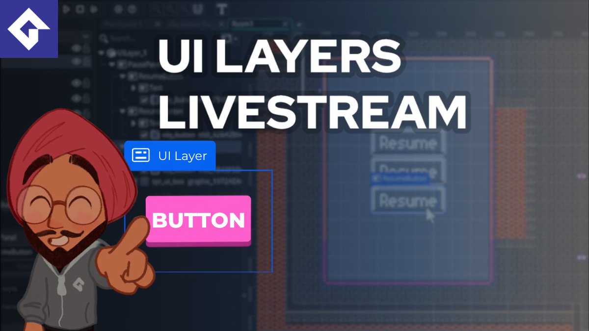 GameMakerEngine's tweet photo. We've heard some folks are a little unsure how to use UI Layers, so Gurpreet is going to host a livestream to walk you through it!
Join us at 6pm BST on 23 July see you there! https://t.co/i8TD6qstQ5