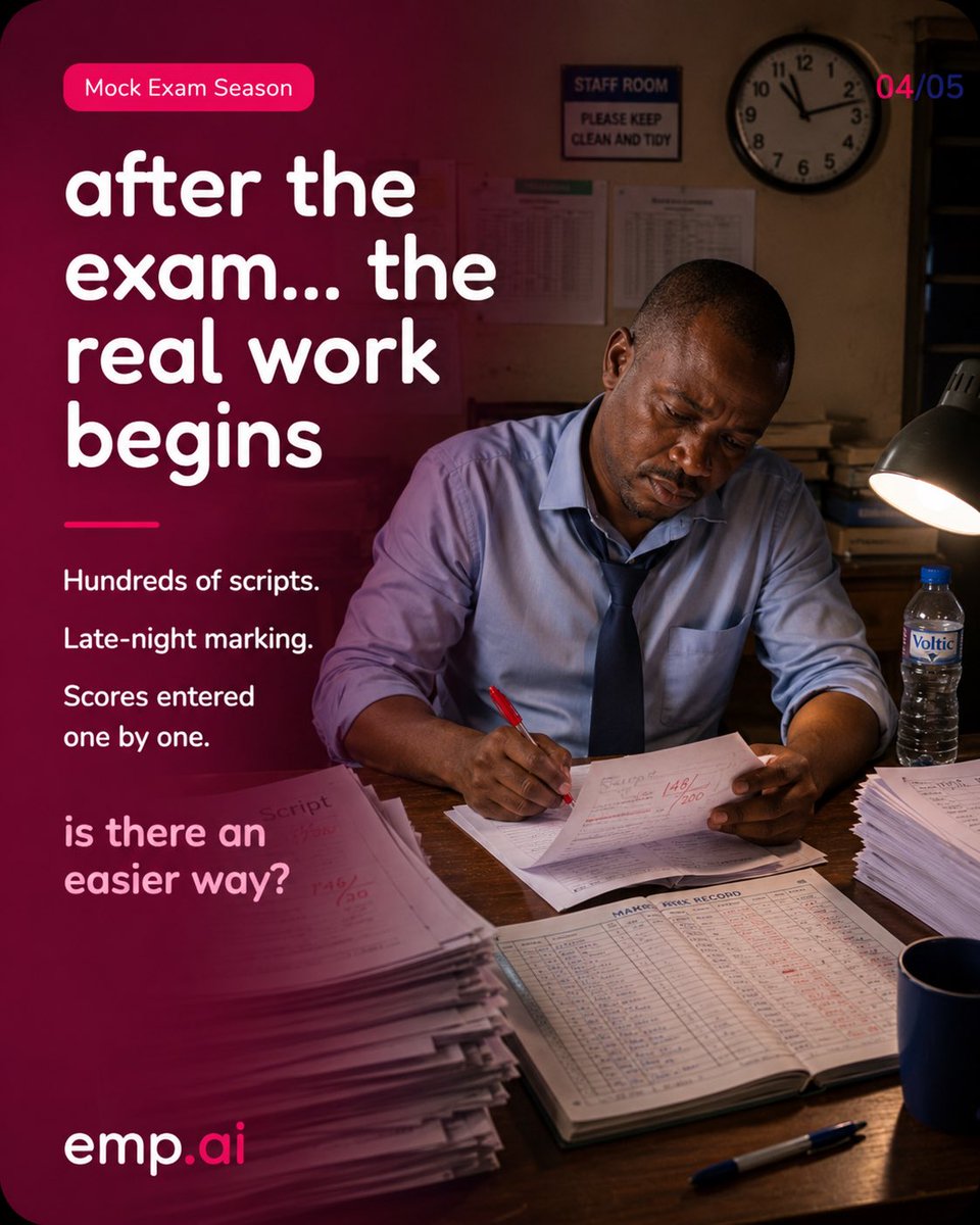 EMPAISPACE's tweet photo. Teachers, mock exam season should not take over your evenings.

Create assessments faster, reduce repetitive marking, and track student progress with https://t.co/qrM7VI3jtF.

Less paperwork. More teaching.

Learn more: https://t.co/1dxQKrV8bt

#BECE #WASSCE https://t.co/AQ68umkf8x
