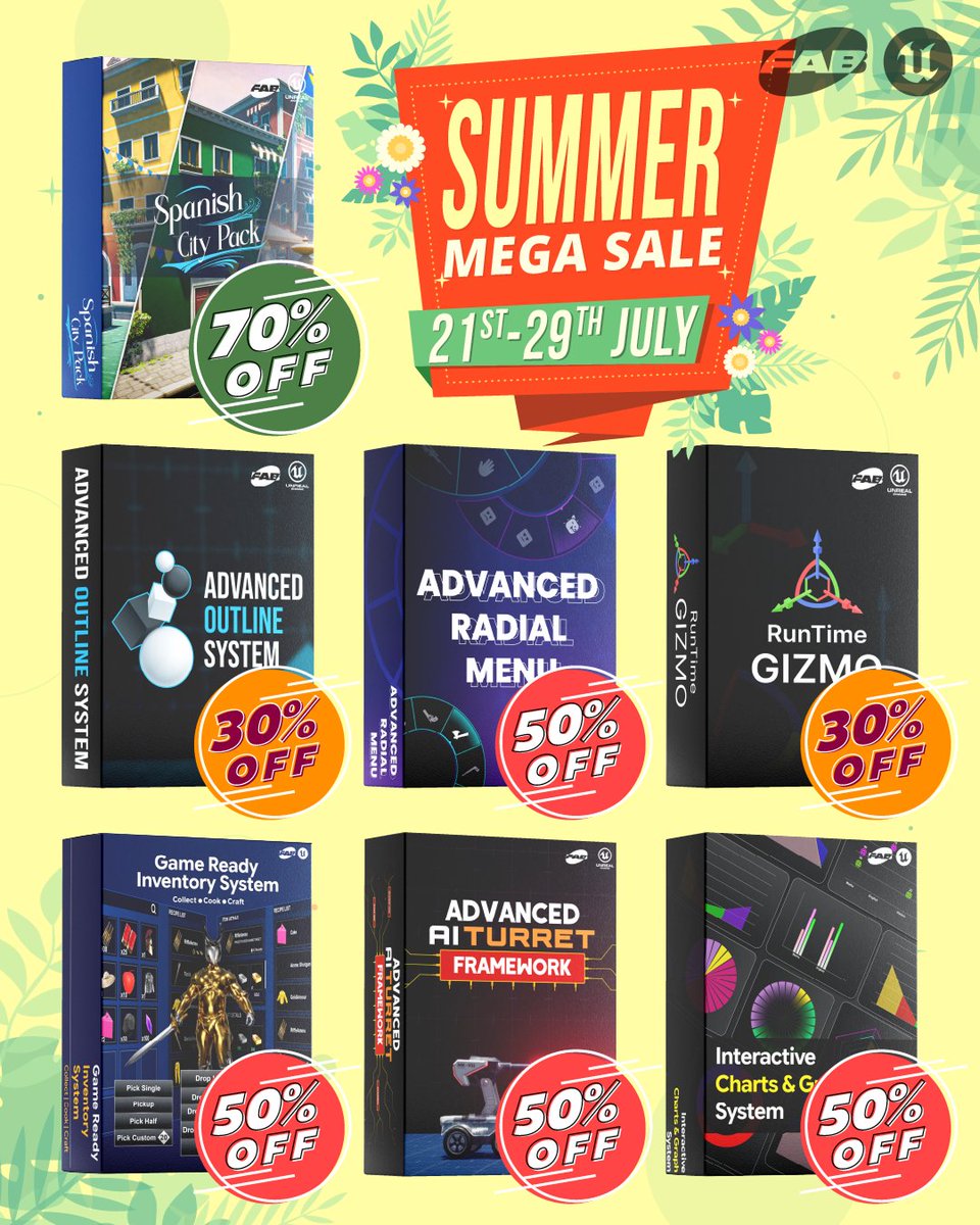 300Mind's tweet photo. Summer Mega Sale is LIVE. 🌞🔥

🏙️ Spanish City Pack — 70% off
🔦 Outline System — 30% off
🎯 Radial Menu — 50% off
⚙️ Gizmo Tool — 30% off
🎒 Inventory System — 50% off
🤖 AI Turret — 50% off
📊 Charts Toolkit — 50% off

https://t.co/4Sgtu0M52y https://t.co/RE9W3dcN8L