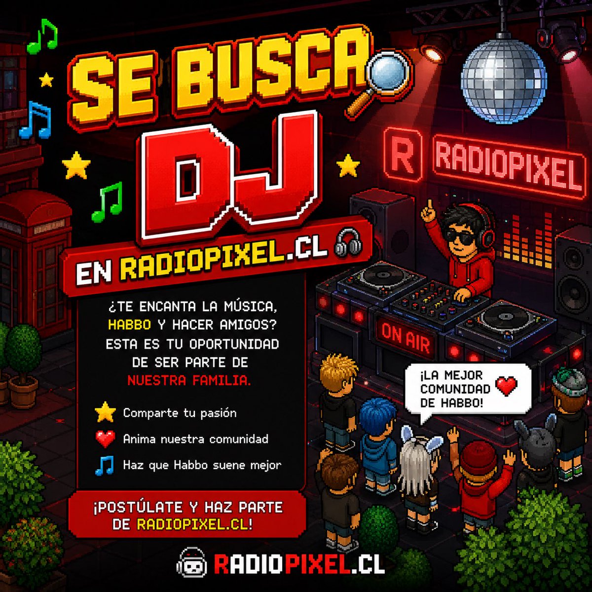 Radiopixel_cl's tweet photo. ESTAMOS BUSCANDO DJS QUE SE QUIERAN UNIR A LA FAMILIA DE https://t.co/cCUmcbU0vY 
¡ÚNETE! https://t.co/eDYUxyBAWW