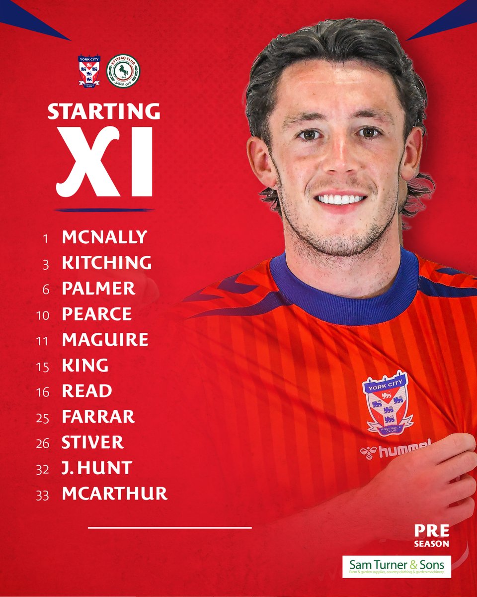 YorkCityFC's tweet photo. 📋 Here's how we start..

Brought to you by Sam Turner &amp; Sons.

#YCFC 🔴🔵 https://t.co/jhUGijgMSR