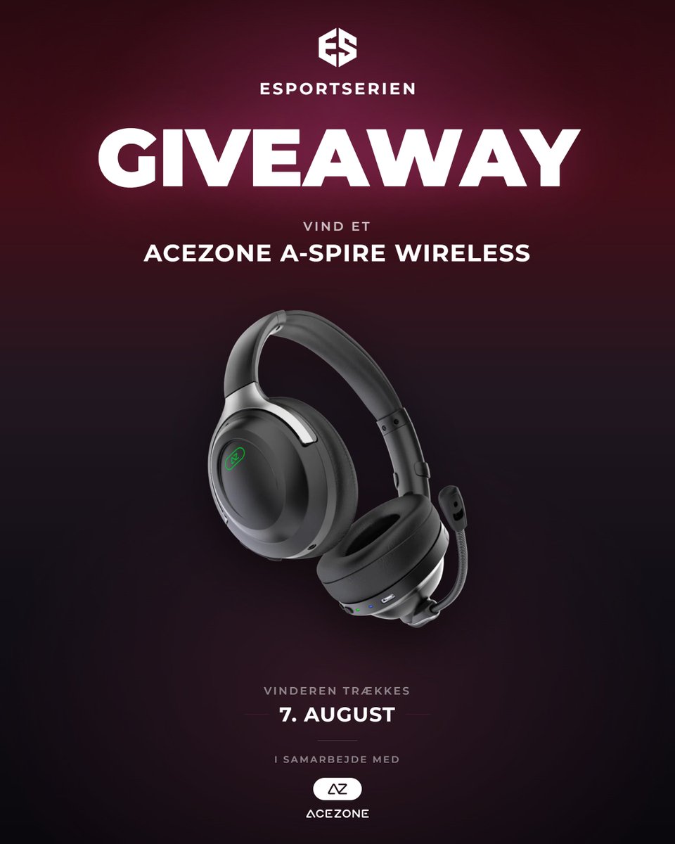 esportseriendk's tweet photo. 🎁GIVEAWAY TID🎁

🎧VIND 1 STK. ACEZONE A-SPIRE WIRELESS🎧

For at deltage skal du:   

1) Følge @esportseriendk  & @acezoneio   

2) Like og RT dette opslag  

3) Fortælle os, hvem du vil carry med dit nye headset🔥

🏆Vinderen trækkes D. 7 August🏆

⬇️Vilkår og betingelser gælder⬇️