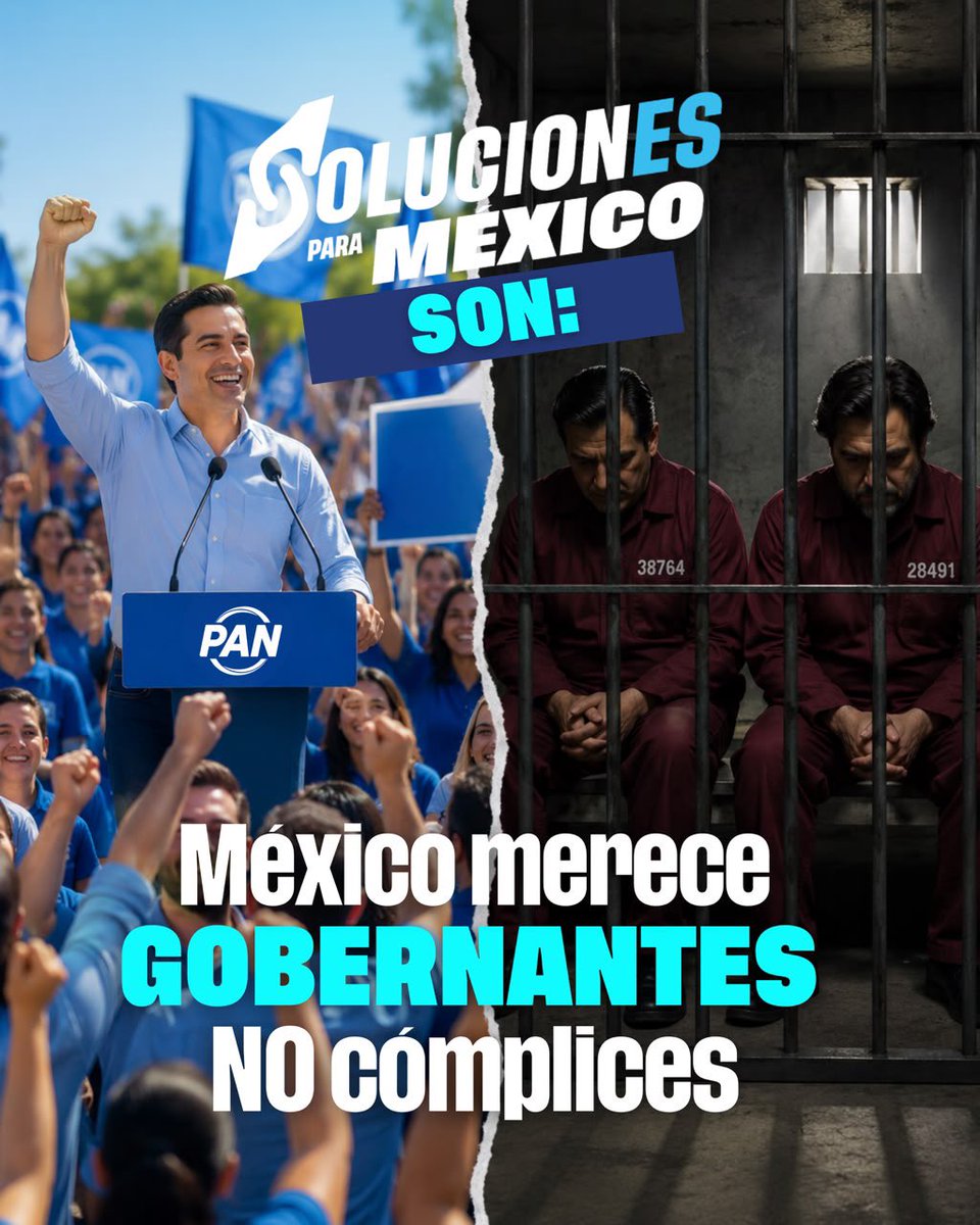 AccionNacional's tweet photo. ¡México merece buenos gobiernos, no complicidad!

Quienes gobiernan deben enfrentar al crimen, no protegerlo. Las familias necesitan autoridades con carácter, honestidad y resultados.

En Acción Nacional impulsamos #SolucionesParaMéxico con gobiernos que hagan cumplir la ley y defiendan a los ciudadanos.

#DefendamosMéxico
#PatriaFamiliaYLibertad