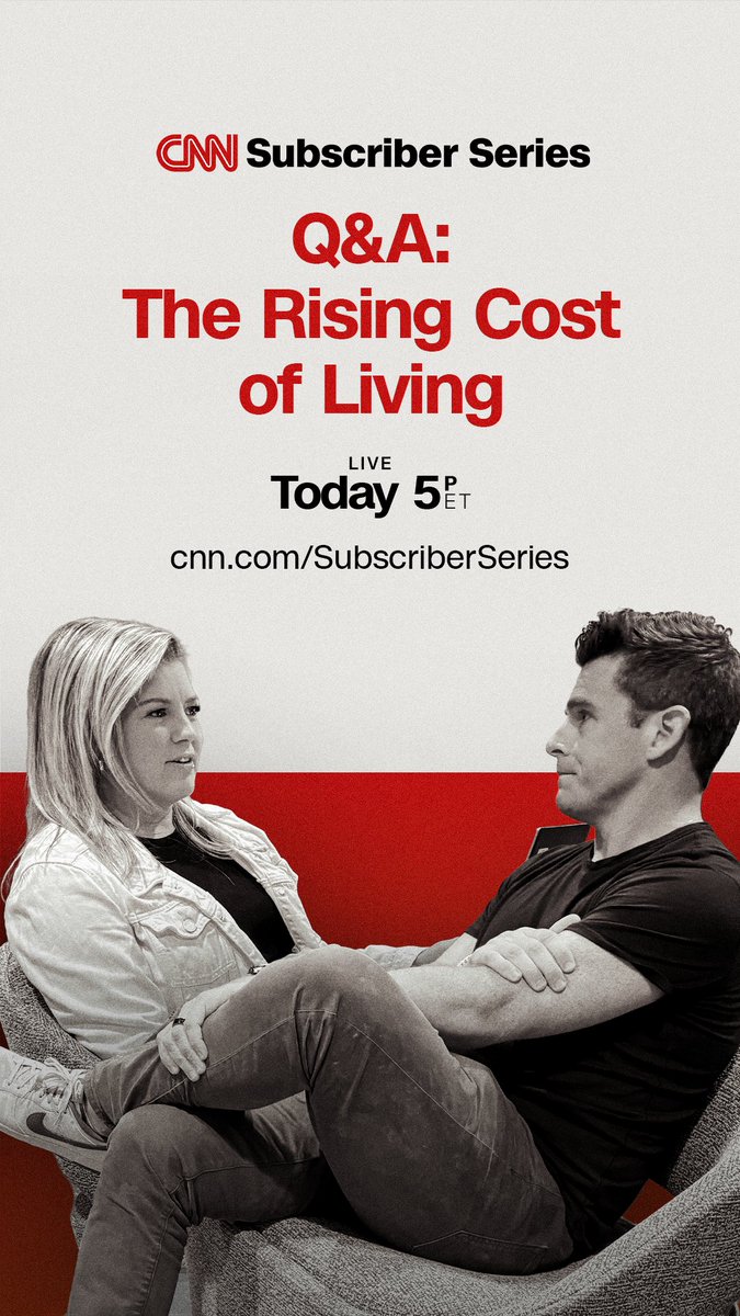 CNNPR's tweet photo. What’s behind the affordability crunch facing millions of Americans? Join CNN’s @philmattingly and @brikeilarcnn today at 5pET for an interactive, live Q&amp;A for subscribers on the rising cost of living.

Submit your questions now at https://t.co/Y6MpctPV1O https://t.co/SVtFWmiETL