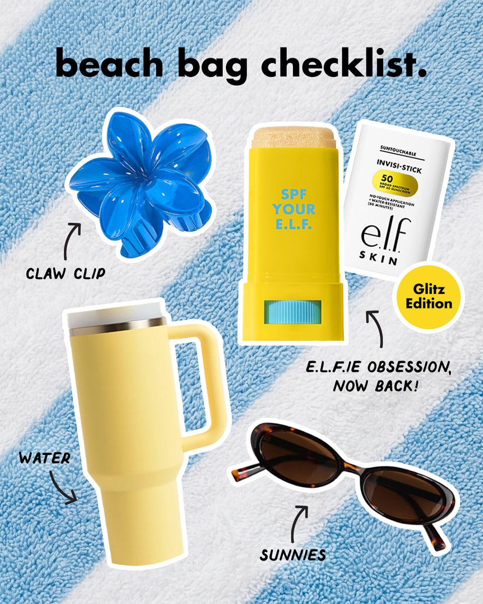 elfcosmetics's tweet photo. the perfect beach bag e.l.f.ssentials ☀️🏝️ https://t.co/84V7So6RyJ
