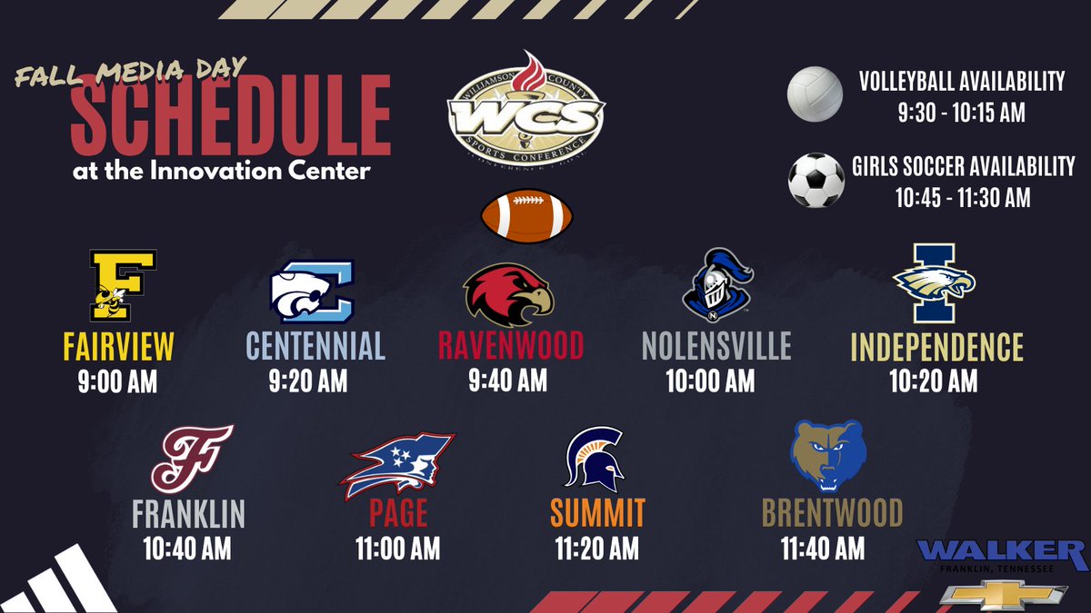 wcsCOAthletics's tweet photo. Fall Media Day is this Saturday, 9am-12pm at The Innovation Center on Franklin's Campus.  Excited to include Volleyball and Girls Soccer this year! https://t.co/EVMNim7Sgn