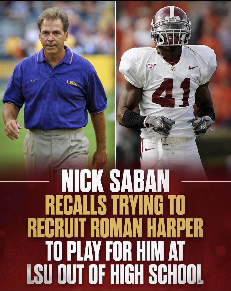 CrimsonCoverage's tweet photo. Nick Saban jokingly recalled recruiting Roman Harper to play for him at LSU during SEC Now earlier today. 

“I wanted this guy (Harper) so bad. We recruited him when he was in high school. He wouldn’t even talk to us when I was at LSU,” Saban said, “I always treated the safeties on the team in higher esteem than the quarterback, and he didn’t get that.” 

Harper went on to sign with Alabama and had a successful 11-year NFL career. 👏🏼