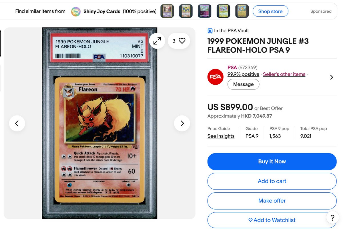1999 flareon pokemon card Jungle 3/64 Holo CGC NM/Mint 8 Todd's Toys if tails Why is Pokemon Vintage Flareon