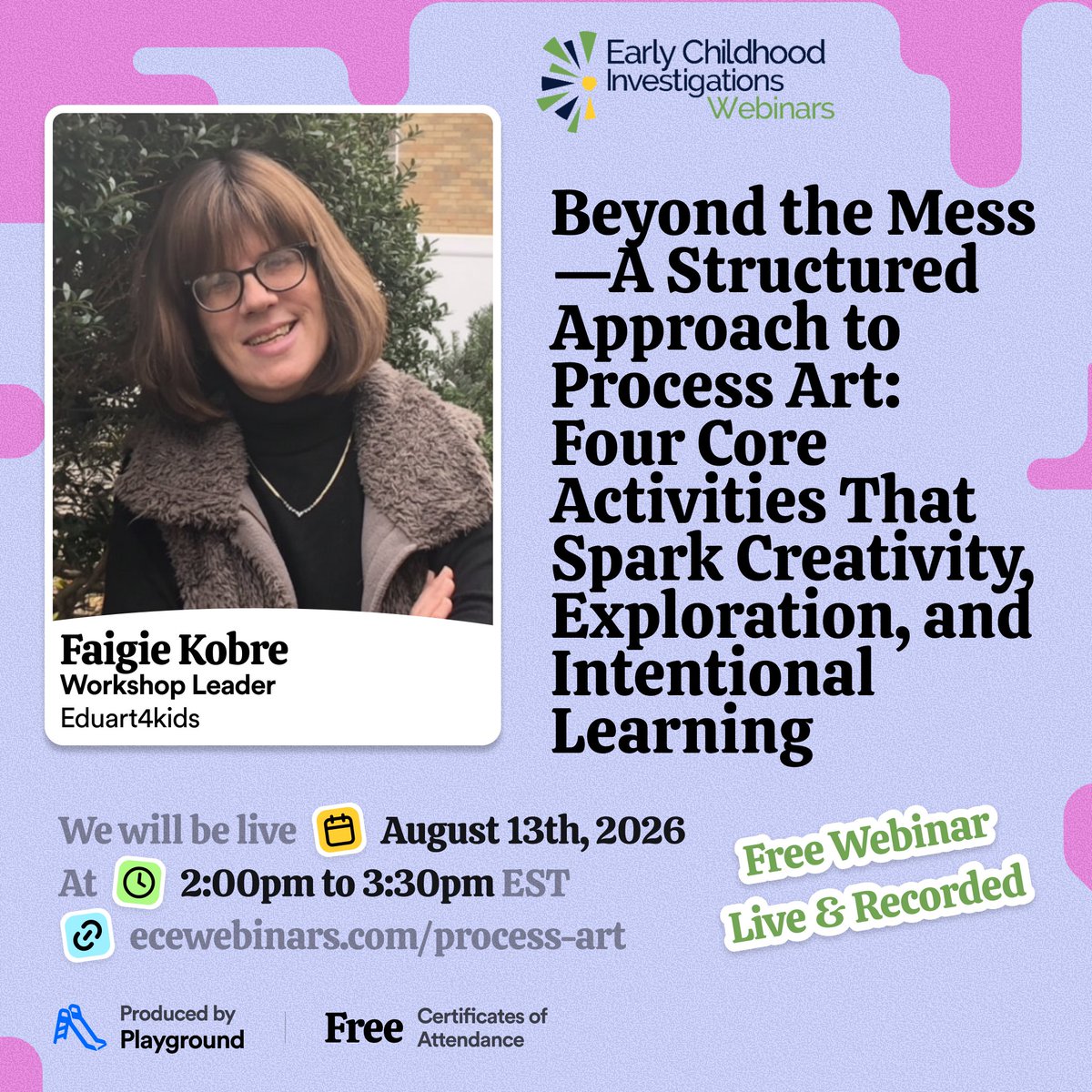 ECEWebinars's tweet photo. 🎨 Stop chasing endless art ideas—discover 4 core process art activities that sustain creativity all year long.

Join Faigie Kobre Aug 13 for a FREE webinar:
✨ Beyond the Mess—A Structured Approach to Process Art

👉 Register: https://t.co/eQHYsPWYkj

#ECEwebinars #ProcessArt #ECEleaders #CreativityInECE #ArtEducation