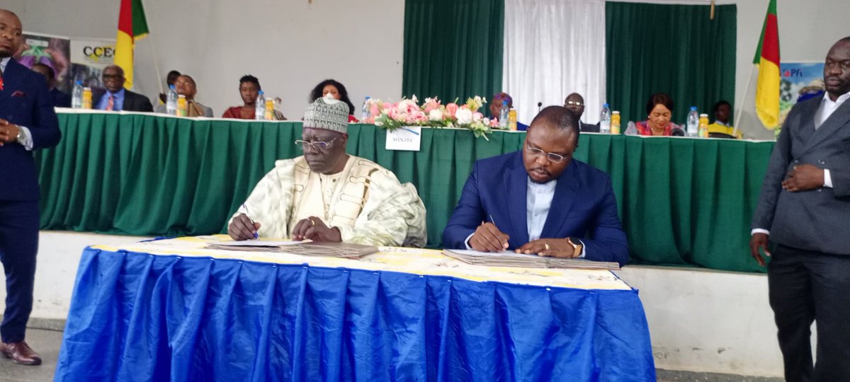 Minjec00237's tweet photo. L’événement a également été marqué par la signature de conventions de partenariat entre le MINJEC, l’École Pratique d’Agriculture de Binguela, Prima Finance Investment PLC, l’African Development Credit S.A., et la Concertation Nationale des Organisations Paysannes du Cameroun. https://t.co/Cyu9HcHd2l