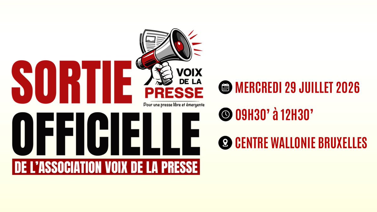 pepele_news's tweet photo. 🔴 MÉDIAS | L’ASBL « Voix de la Presse » annonce son lancement officiel à Kinshasa

L’Association sans but lucratif « Voix de la Presse » (VP) annonce sa sortie officielle le mercredi 29 juillet 2026, au Centre Wallonie-Bruxelles de Kinshasa, à partir de 9 heures.

Selon le communiqué, cette nouvelle organisation entend promouvoir un journalisme libre, éthique et innovant, tout en accompagnant les professionnels des médias face aux mutations liées à l’intelligence artificielle.

La cérémonie sera notamment marquée par un panel de haut niveau autour du thème : « Le journalisme à l’ère de l’intelligence artificielle : dangers et opportunités ».

L’association indique également vouloir renforcer les capacités des journalistes, favoriser le réseautage, organiser des formations et contribuer au débat sur l’avenir du journalisme en République démocratique du Congo.

#RDC #Kinshasa #Médias #Journalisme #IntelligenceArtificielle @pepele_news