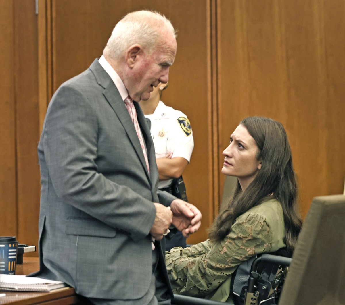NateNewsNow's tweet photo. Some photos from the courtroom today as jury selection continues in Lindsay Clancy's murder trial. So far, 17 jurors have been selected. Eighteen are needed (including six alternates).  

Clancy is sitting in the witness box as potential jurors approach the judge's bench. They have each filled out questionnaires and are asked additional questions by the judge, prosecution, and defense.

My colleague, Grace Wong, is in the courtroom and tells me Clancy, who is paralyzed, has two nurses with her in the courtroom in case she needs medical help.

Assuming jury selection continues as it has this week, opening statements could be as soon as tomorrow or Friday.  

#lindsayclancy #trial 

Pool photos: Greg Derr, Patriot Ledger