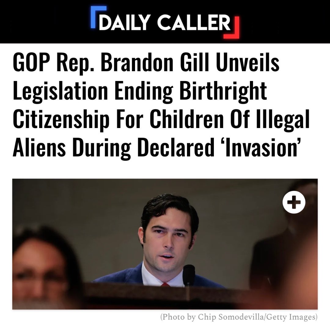 RepBrandonGill's tweet photo. The moment you cross this border illegally, you are not an immigrant. You are an invader.

Today, I introduced the Citizenship Act with @SenatorBanks to end automatic citizenship for the children of invaders. https://t.co/O4KNLVxFTL
