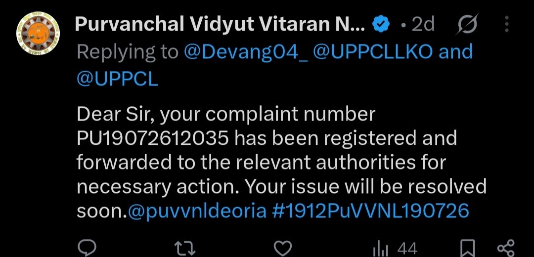Devang04_'s tweet photo. "With whose consent was my complaint closed without resolution? I never agreed to close it. Kindly explain the reason and reopen the complaint."@UPPCLLKO @dmdeoria https://t.co/N7CEahvv02