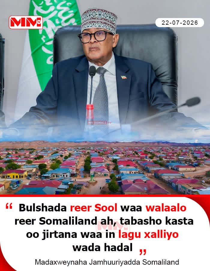 MMSomalitv's tweet photo. President of #Somaliland: Peace, unity &amp; national cohesion remain our top priority.

President @Abdirahmanirro affirmed Sool is part of Somaliland and its people are brothers &amp; sisters. calling for open arms, dialogue, and unity to resolve any complaint. https://t.co/09WROABBq0