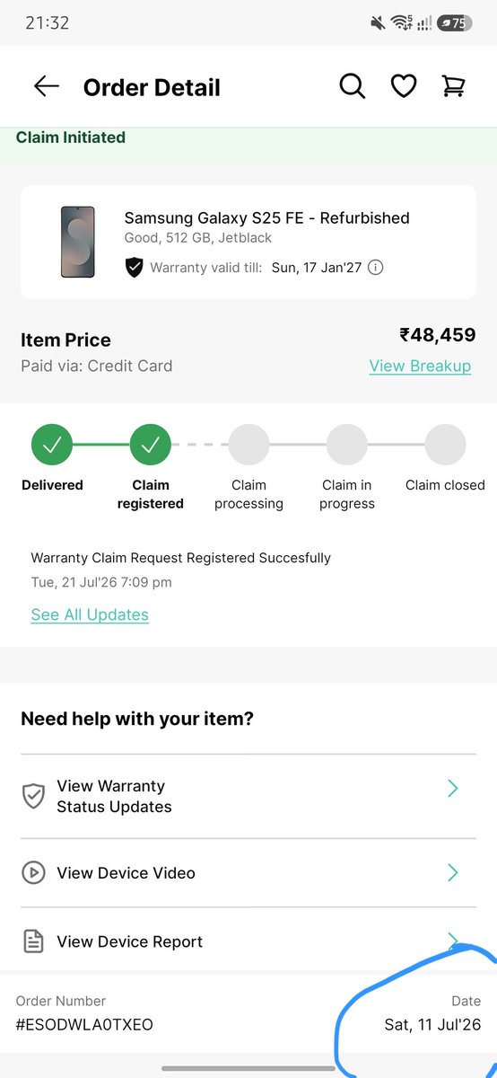 AMARSANDEEPHURS's tweet photo. @Cashify_ I ordred s25 fe on 11th june it took 11 days for delivery..i wanted that phone within 5-6 days as it was gift for someone but now he went out of india..now when i had raised request the rtrn on 21st still there is no call from anyone..such a delyed frustrating process. https://t.co/60Eu6eAjMS