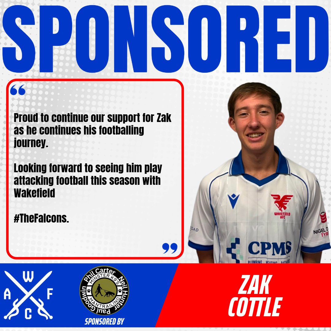 Wakefield_AFC's tweet photo. 📰 | PLAYER SPONSOR

Zak Cottle who was announced earlier today has already been sponsored

Zak will proudly be sponsored by Minster K9's, Paul Goodwin, Phil Carter and Neil Hunter for the season and we look forward to seeing them on gamedays as another new business joining us for 26/27

See what Minster K9's had to say after selecting Zak as their player for the 26/27 season⤵️

#Falcons