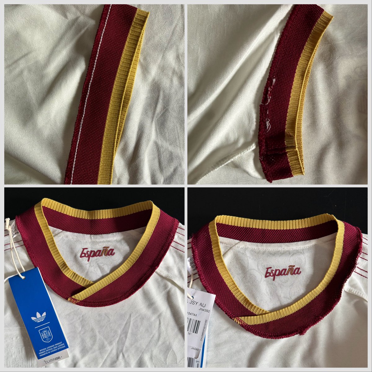 Kriisu_fw's tweet photo. Uwaga! Fejkowe koszulki Adidasa z poprawnym kodem produktu!

Coraz częściej pojawiają się podróbki koszulek Adidasa, głównie tych przygotowanych na mundial, które mają poprawny kod produktu na metce oraz sznurek zamiast plastikowej nitki, co do tej pory było jednym z wyznaczników oryginału.

Na szczęście nadal można je rozpoznać.

- Sprawdź kod QR na wewnętrznej metce. Po zeskanowaniu powinien przekierować Cię bezpośrednio na stronę Adidasa z danym modelem koszulki. To samo dotyczy kodu QR na papierowej metce.

- Przyjrzyj się nadrukom. W oryginalnych koszulkach są one wyraźnie bardziej wypukłe i lepiej wykonane. W podróbkach nadruki są zazwyczaj płaskie i mniej precyzyjne.

- Zwróć uwagę na szwy. W fejkach przeszycia są często nierówne, mniej staranne i od razu widać niższą jakość wykonania.

- Podróbki stają się coraz lepsze, dlatego przed zakupem warto dokładnie sprawdzić każdy detal. Nie dajcie się nabrać.