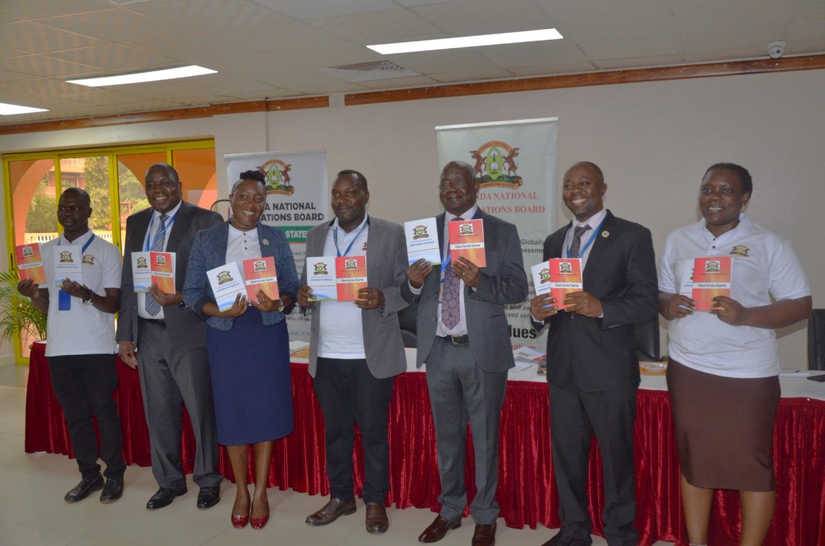UNEB_UG's tweet photo. The UNEB Executive Director,  @DANODONGO_NOK has officially launched a set of client based publications, spelling out the commitments, responsibilities and standards of service provision to be expected by UNEB Clients. The three –set publications include the Client Service Charter, the Corporate Profile and Service Delivery Standards Framework.  The publications were launched during the Lower Managers’ Retreat conducted at Hotel Africa, on 22nd July, 2026.  
The Client Service Charter describes the Board’s commitment to client service, our promise to the clients and our commitment to building good will and strengthening our relationship with our clients. It also defines the standard of service clients should expect, their rights and responsibilities, and the procedures for managing complaints. 
The Charter will guide us to continuously ensure quality and service delivery to all our clients and as a tool to measure our effectiveness in service delivery. Through this Charter, we commit to providing our clients with high quality services through Accountability, Confidentiality, Teamwork, Innovativeness and Professionalism. Our competent and proficient workforce will ensure that we honor our promise to our esteemed clients.