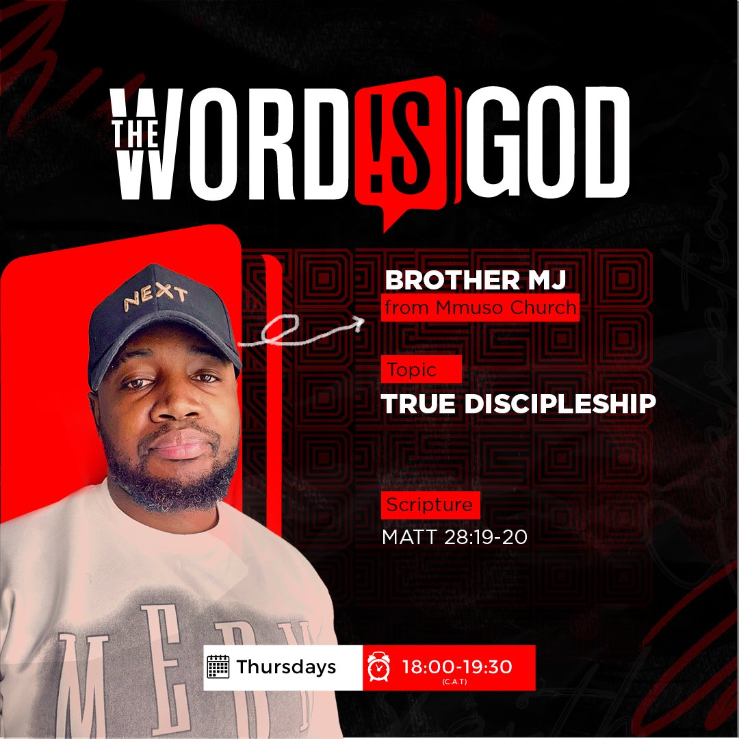 The_WORDIS_God's tweet photo. Belief is easy. Discipleship costs something.
This Thursday, Brother MJ from @MmusoChurch breaks down TRUE DISCIPLESHIP from Matt 28:19-20.
๐๏ธ Thursdays | โฐ 18:00-19:30 CAT
Click the link to set your reminder.PULL UP! #TheWordIsGod
https://t.co/IMM1Ha0Fvi https://t.co/KQ3QxBEGgx