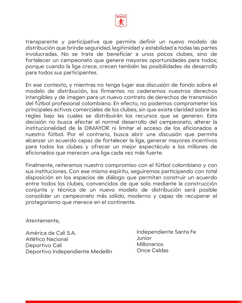 AmericadeCali's tweet photo. Comunicado a la opinión pública. https://t.co/BQW13HzyVw