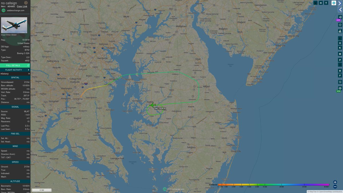 TheIntelFrog's tweet photo. US Air Force C-32A #AE4AEC likely as SAM47 is up from JB Andrews and in a hold ahead of the departure of AIR FORCE 1 from Dover AFB, DE following the Dignified Transfer ceremony a short time ago. https://t.co/hPx1TWIT6z