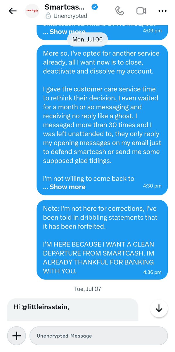 littleinsstein's tweet photo. @smartcashpsb This is the only time they tried to engage with me since June the 8th and they've made sure to keep to their fake promises. https://t.co/Iwmb02C4GL