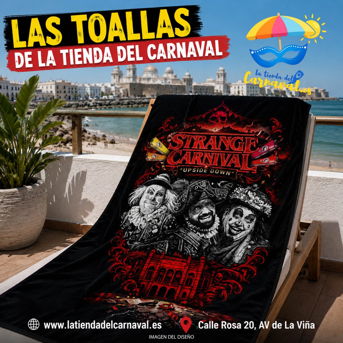 Localdeensayojm's tweet photo. 🏖️🎭 Las toallas del #carnavaldecadiz ya te esperan en La Tienda del Carnaval.

Perfectas para disfrutar del verano.

✨ ¡Y recuerda, tenemos muchos más modelos disponibles!

https://t.co/PEVPTPYX2X 
📍 Calle Rosa 20, Av. de La Viña

#latiendadelcarnaval #cadiz https://t.co/L7wJoBXi6V