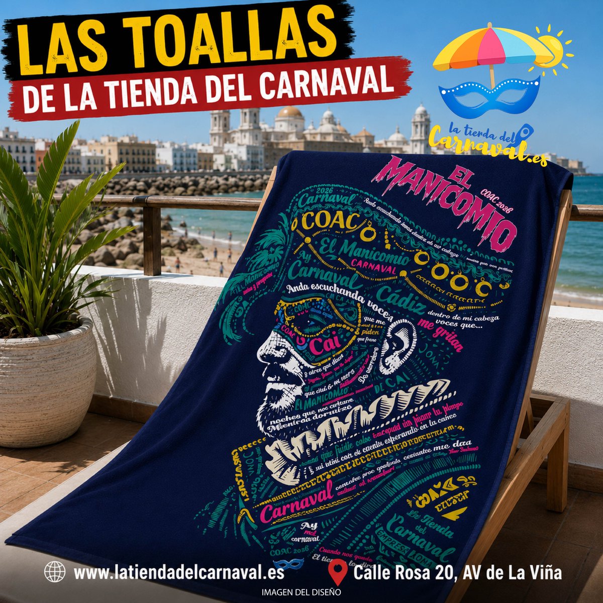 Localdeensayojm's tweet photo. 🏖️🎭 Las toallas del #carnavaldecadiz ya te esperan en La Tienda del Carnaval.

Perfectas para disfrutar del verano.

✨ ¡Y recuerda, tenemos muchos más modelos disponibles!

https://t.co/PEVPTPYX2X 
📍 Calle Rosa 20, Av. de La Viña

#latiendadelcarnaval #cadiz https://t.co/L7wJoBXi6V