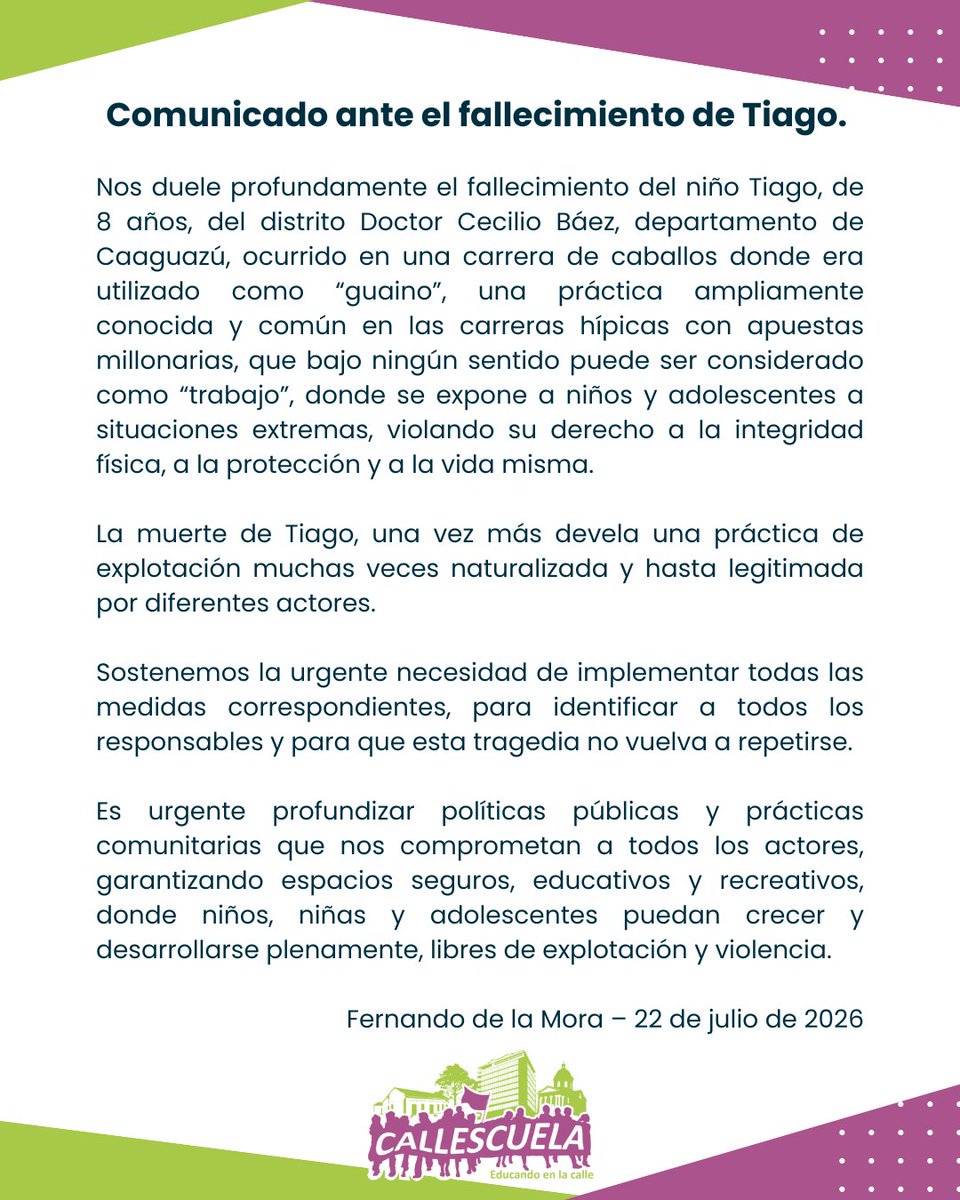 callescuela's tweet photo. La muerte de Tiago nos duele y nos moviliza. Compartimos nuestro comunicado ante este hecho que no puede repetirse. https://t.co/jSbB6AxkID