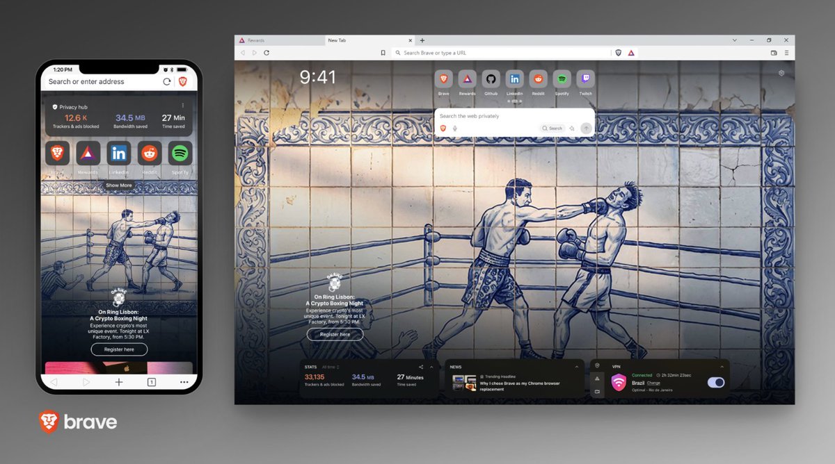 AttentionToken's tweet photo. As a proud sponsor of On Ring Lisbon, Brave is also featuring the event with a New Tab Takeover.

If you’re using Brave today, open a new tab to see the campaign live. https://t.co/D10Uxph8wT