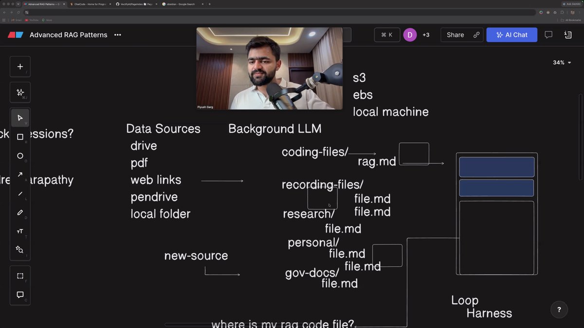 Akash_Code's tweet photo. Today's rabbit hole: Vectorless RAG.

Learned how modern AI systems can retrieve knowledge directly from PDFs, Drive, local folders, and web sources—without relying solely on vector databases.

RAG is evolving faster than I expected.
@ChaiCodeHQ  @piyushgarg_dev  @Hiteshdotcom https://t.co/snaaCKRm0f