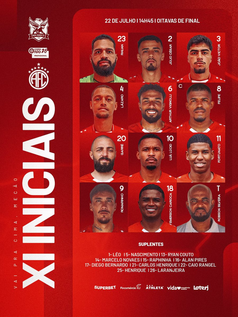 AmericaRJ's tweet photo. 📋 America escalado! VAMOS, SANGUE! 🩸
#NIFCxAFC
#CopaRio
#VamosSangue https://t.co/nk0ePj0eSm