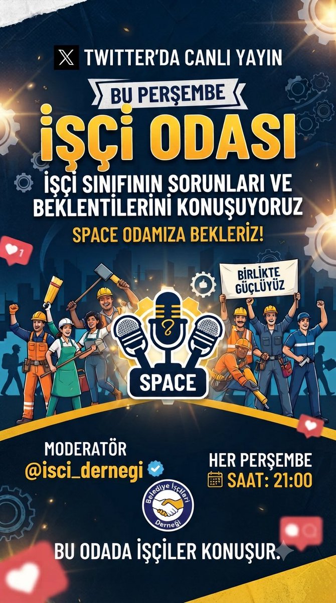isci_dernegi's tweet photo. Perşembe günü saat 22:00 de 
↪️Belediye şirket işçileri 
↪️Kamuda Taşeron işçiler 
↪️Kit 
↪️4d li işçiler 
↪️Özel sektör işçileri nin sorunları konuş mak için buluşalım 
#4857 

@ozbelediyeissen 
@hizmetissendika 
@DiSK_Genel_is 
@belediyeis1983 

@MHP_Sosyal 
@AKParti_GMYerel 
@AKPartiSPBGM 
@csgbakanligi 
@herkesicinCHP 
@eczozgurozel 
@tbmmozgurozel 
@YeniYolTBMM 
@iyiparti 
@rprefahpartisi 
@IsciPartisi 
@Vatan_Partisi 
@DEMParti_TBMM 
@DEMPartiEmek 
@CHPEMEKBUROLARI
