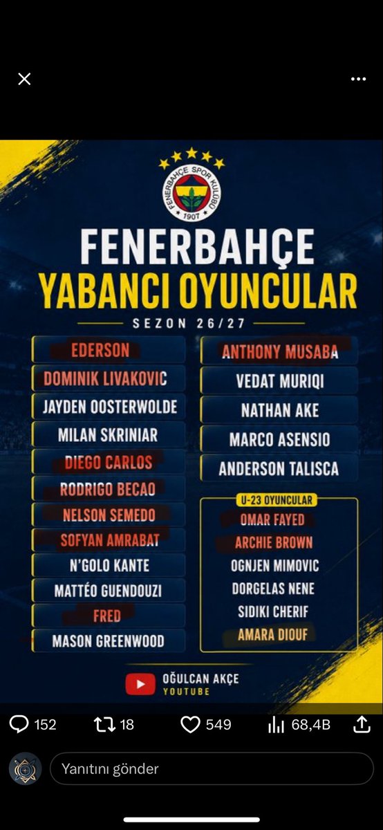 FB__28's tweet photo. @yagosabuncuoglu @ogulcan_akce Kırmızılardan çık, sarıyı kirala,
1-2 yerli stoper al, yerli kaleci, 1 tane 23 yaş altı al, 1 yabancı forvet yada satrfor
Bitti. https://t.co/Cq961a6Tc9