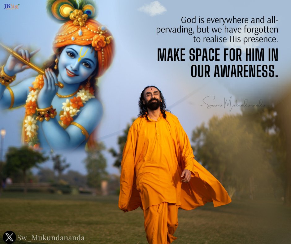 Sw_Mukundananda's tweet photo. God is everywhere and all-pervading, but we have forgotten to realise His presence. Make space for Him in our awareness.

In the noise of daily life, we often search for peace, strength, and meaning outside ourselves, forgetting that true peace resides within. We need to practice realising God's constant presence in our lives. The real journey is not finding Him, but becoming aware of Him. When we quiet the mind of the outside world and meditate on Him, we begin to feel a deeper connection with Him, bringing peace that we are searching for.
#SwamiMukundanandaQuotes #SpiritualLiving