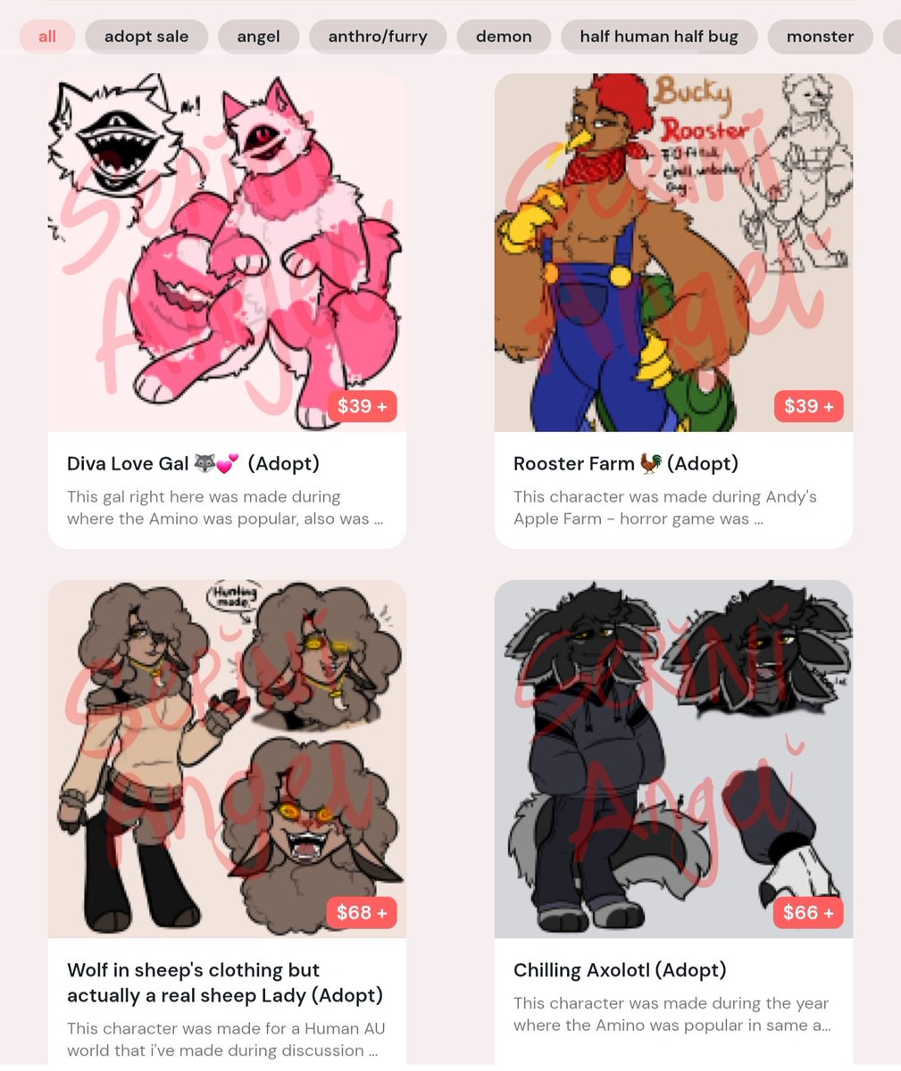 AngelSerini's tweet photo. https://t.co/LArrPPvO4w
I got some adoptables on my Kofi-shop if you wanna get them!
#adoptables #adopt #kofi #oc #selling #sellingoc #adoptable https://t.co/N4DjwWtHJB
