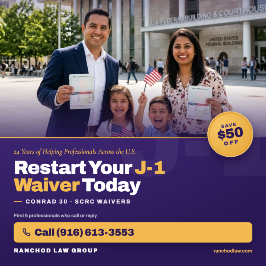 RanchodLawGroup's tweet photo. Is your J-1 Waiver on hold? 🇺🇸 If your plans or employer changed, now's the time to revisit your options. First 5 people who reply or call get $50 OFF their consultation.

📞 Call (916) 613-3553
✅ 97% success rate | 24 years experience | 300+ 5-star reviews https://t.co/Ia8k8TN0WI