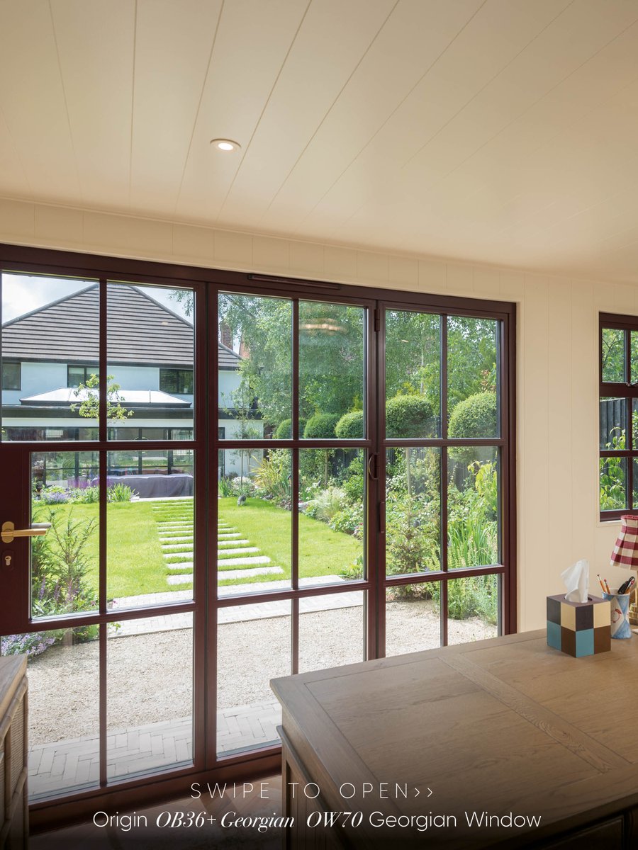 Originbifolds's tweet photo. Office views don't get much better than this. ❤️🖤

Finished in a bold RAL 3007 Black Red, Amanda's home office is proof that colour can completely transform a space. Opening onto the garden through OB36+ Georgian bifold doors, with matching OW70 Georgian windows alongside, the room feels bright, inviting and full of character!

It's a workspace we'd happily spend every day in... but what do you think ?  Would you be brave enough to choose a bold interior colour?🎨

#OriginGlobal #HomeOffice #InteriorDesign #BifoldDoors #ColourInspiration