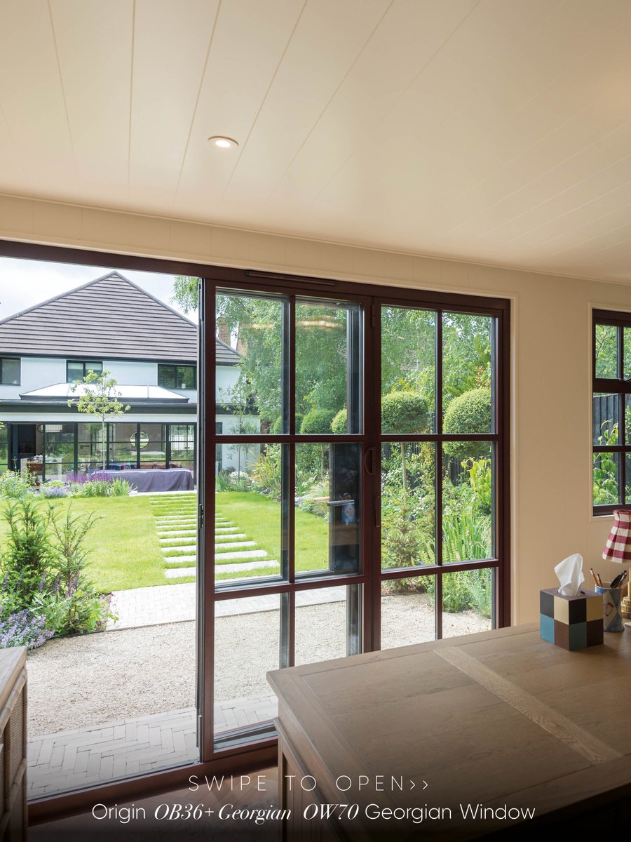 Originbifolds's tweet photo. Office views don't get much better than this. ❤️🖤

Finished in a bold RAL 3007 Black Red, Amanda's home office is proof that colour can completely transform a space. Opening onto the garden through OB36+ Georgian bifold doors, with matching OW70 Georgian windows alongside, the room feels bright, inviting and full of character!

It's a workspace we'd happily spend every day in... but what do you think ?  Would you be brave enough to choose a bold interior colour?🎨

#OriginGlobal #HomeOffice #InteriorDesign #BifoldDoors #ColourInspiration