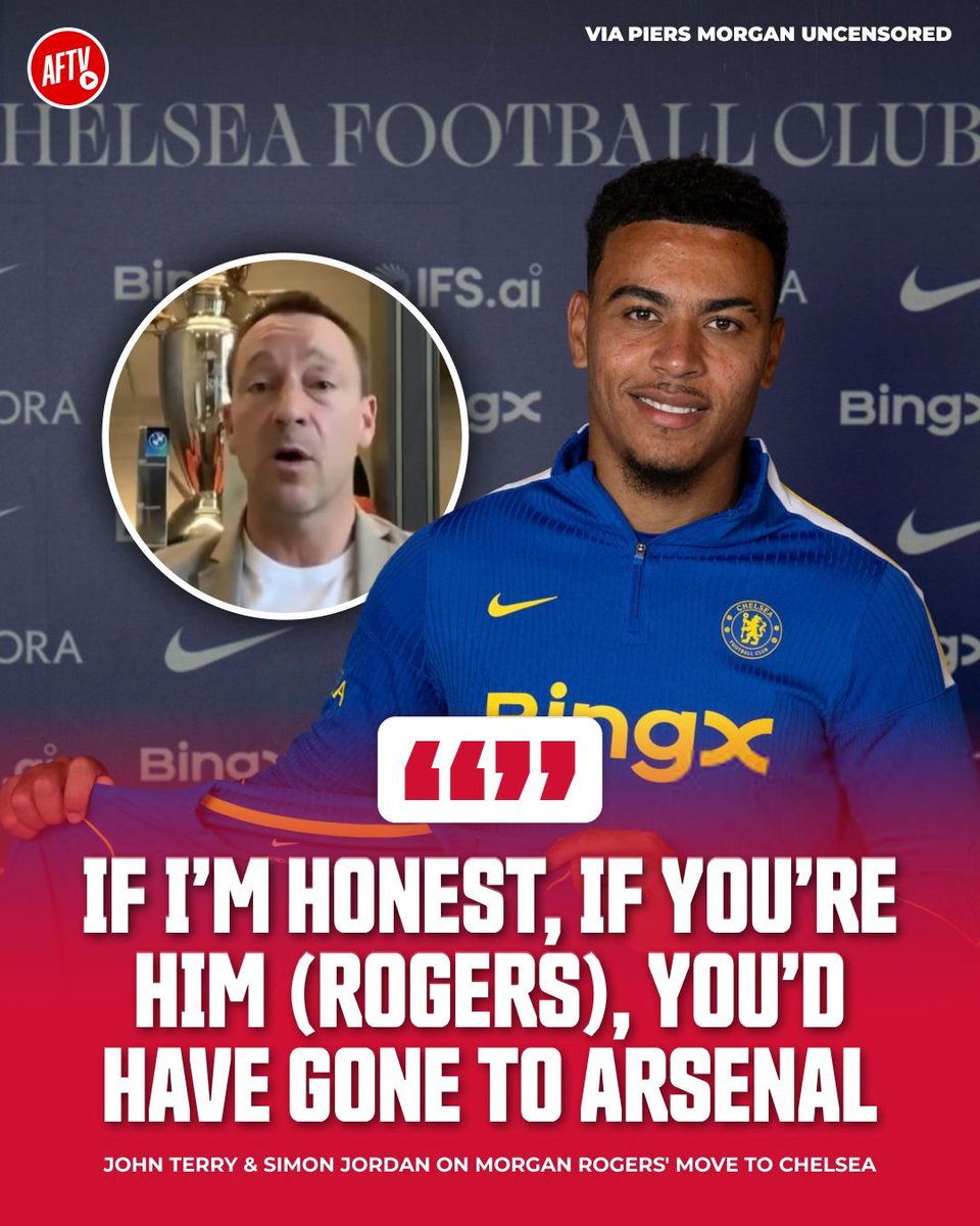 AFTVMedia's tweet photo. That's John Terry, a Chelsea legend, on Morgan Rogers choosing Stamford Bridge over us. 

When even their OWN icon admits the player should have come here, it tells you everything about where the two clubs are right now. 🔴 https://t.co/tzfNUIqdlw
