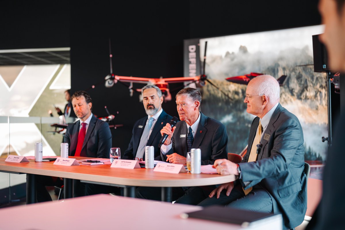 BellFlight's tweet photo. This week at @FIAFarnborough 2026, Bell joined a media roundtable with global trade press to discuss the future of defense strategy, advanced manufacturing, and business updates.

Bell and Textron Aviation Defense leaders highlighted their unified vision for cross-domain mission readiness, touching on the MV‑75 Cheyenne, global military training ecosystems, and expanded fleet customization for allied partners. #FIA2026 #FarnboroughAirshow