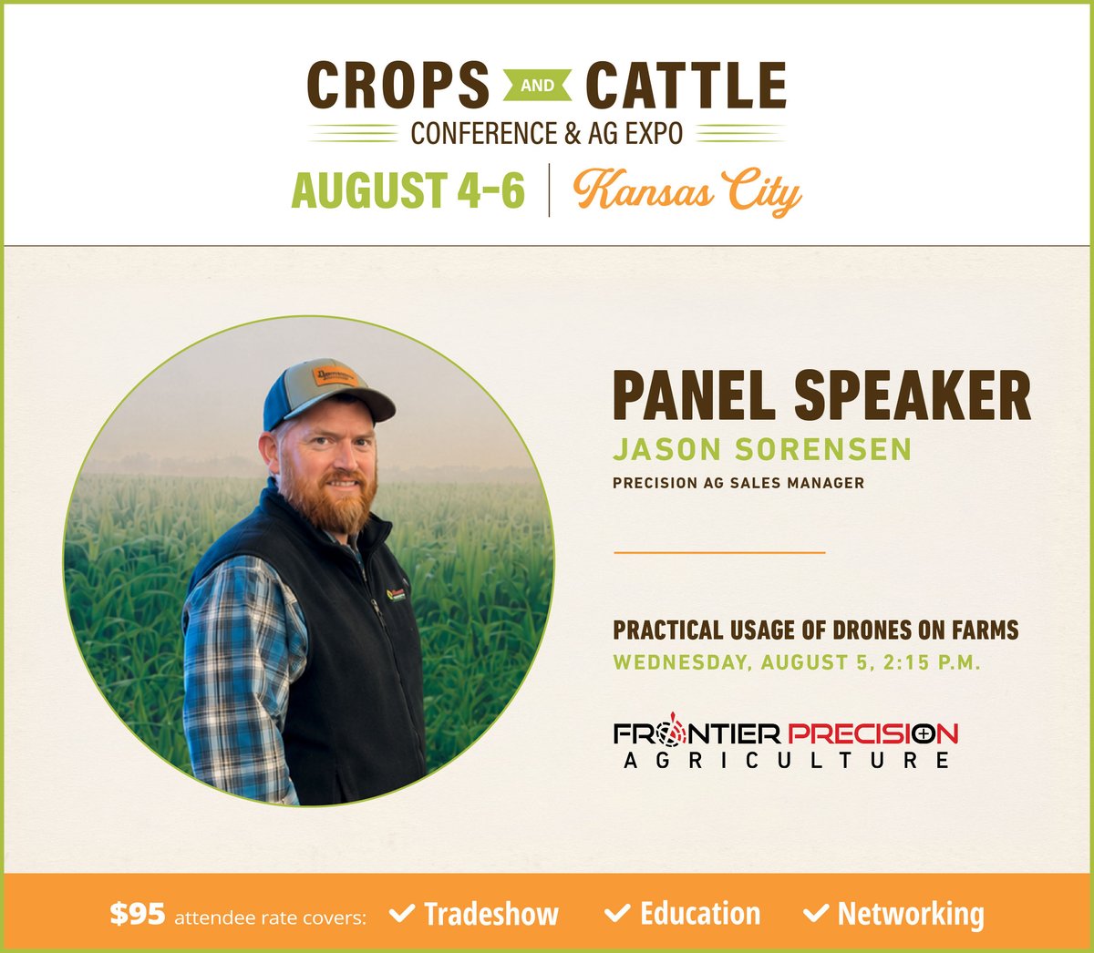 frontierprec's tweet photo. Curious how ag drones are making an impact across agriculture?

Join Jason Sorensen of Frontier Precision for the "Practical Usage of Drones on Farms" panel.

🗓️ August 5th at 2:15 PM

Stop by Booth #607 to continue the conversation!

#AgDrones #PrecisionAg #AgTech https://t.co/rFI16gxkfX
