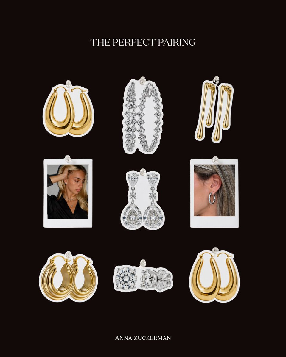 Annazuckerman_'s tweet photo. The perfect pairing starts with the right earrings. From polished gold hoops to diamond crystalline drops, each piece brings a different kind of elegance to your jewelry rotation. 

#AnnaZuckerman #QuietLuxury https://t.co/uTTbAnyKxZ