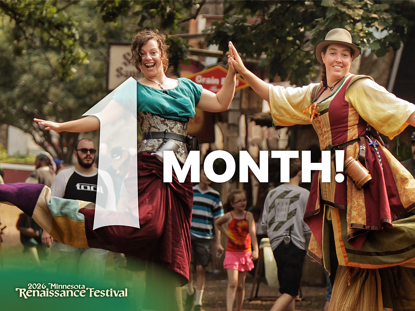 mnrenfest's tweet photo. 👑 ONE MONTH TO GO! 👑

The Minnesota Renaissance Festival returns in 1 month! Enjoy jousts, entertainment, food, and more! 

🎟️ Get your tickets now: https://t.co/fdf036rL8v 

#MNRenFest #RenFest #MinnesotaRenaissanceFestival #ShakopeeMN #CountDownToMagic #1MonthToGo https://t.co/0ChMtVmfni