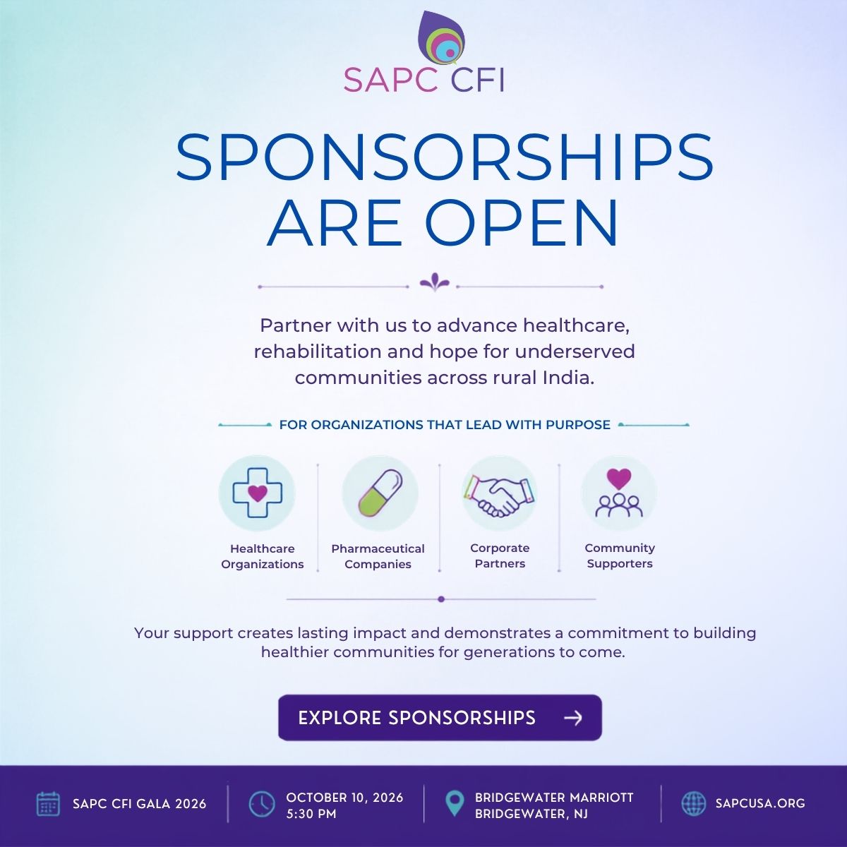 SAPCUSA's tweet photo. Sponsorships for the SAPC CFI Gala 2026 are now open. Support the Village Reconstruction and Development Project (VRDP) in expanding access to essential healthcare and rehabilitation services for underserved communities across rural India.

Learn more: https://t.co/zfDIaKGdue https://t.co/ugJjJ6fFqZ