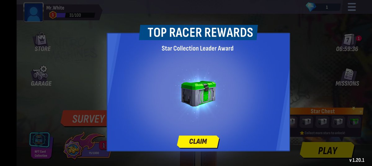 imsurajkr9's tweet photo. 🏆 Top Racer Reward Unlocked.

A new milestone achieved in @nitromachines 🚗💨
Claimed the Star Collection Leader Award and received Diamond x3 💎 as my reward. 
Every race brings new challenges, excitement,and rewards.
The journey continues  more tracks, more fun.
#NitroMachines https://t.co/ek1d4ZuhRL