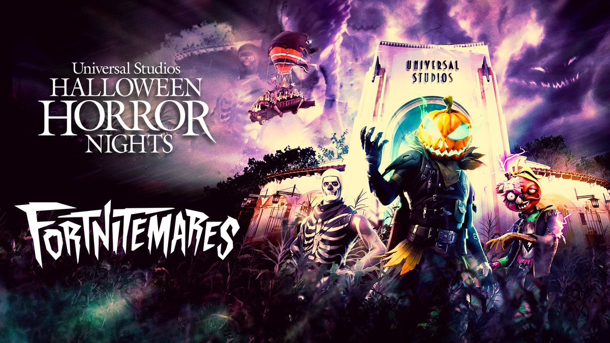 thecalibae's tweet photo. FORTNITMARES SCAREZONE - Now, Halloween Horror Nights’ fans will have the chance to “drop in” to the world of Fortnitemares, with an all-new scare zone, featuring ever-evolving and high-stakes environments. Guests will enter Freaky Fields, a Halloween-inspired living battleground overcome with a threatening force. Throughout the scare zone, fans will encounter the Battle Bus along with familiar Fortnitemares characters – plus a few new additions exclusive to Halloween Horror Nights – as they work to escape and claim victory.

New merchandise inspired by the Fortnitemares scare zone— including a graphic tee, decal set, and acrylic collectible piece — is available now at Universal Orlando Resort and Universal Studios Hollywood