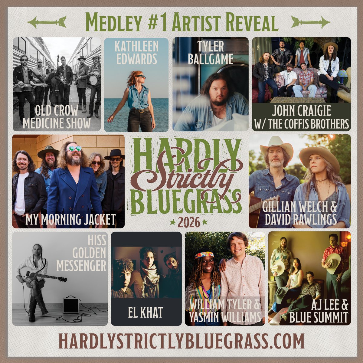 HSBFest's tweet photo. The first round of artists joining us this year!
@crowmedicine 
@kittythefool 
@tylerballgame 
@johncraigie 
@coffisbrothers 
@mymorningjacket 
@gillianwelch 
@TheDaveRawlings 
@hissgldnmssr 
#ElKhat
@TheMasterOfLuck 
@guitar_yaz 
@ajleebluesummit 
#hardlystrictlybluegrass
#HSB26 https://t.co/koBNLUdOF2
