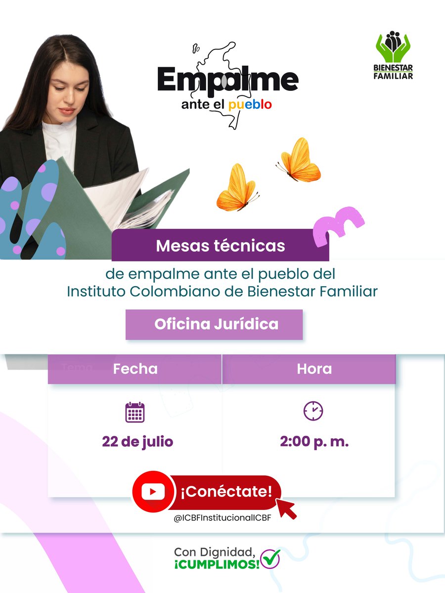 ICBFColombia's tweet photo. #EmpalmeAnteElPueblo | Conéctate a la Mesa Técnica de Empalme ante el Pueblo del #BienestarFamiliar. La Oficina Jurídica presentará los principales avances, retos y acciones de su gestión en este espacio de diálogo y rendición de cuentas.
📽️🔴En vivo: https://t.co/OCv1mPReGk https://t.co/e2WA90jZjN